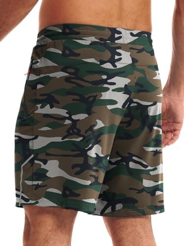 3rd hill Men's 7 inch Running Shorts with Zipper Pockets Quick Dry Athletic Gym Workout Shorts Lightweight Green Camo XL - Thumbnail 2