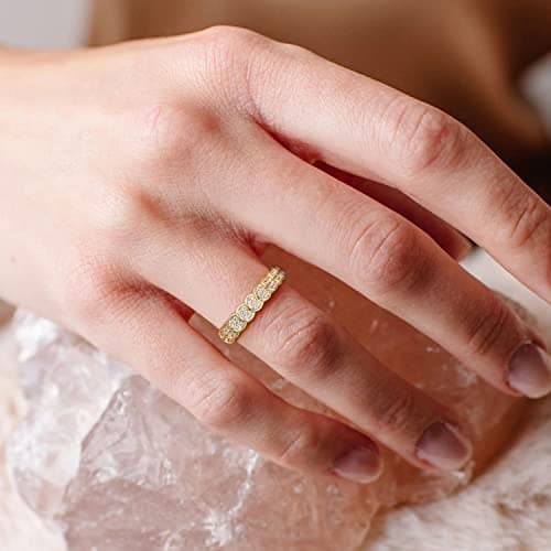 SHINYSO 14K Gold Plated Wedding Bands for Women Cubic Zirconia Round Eternity Engagement Promise Rings for Her Size 7.5 - Thumbnail 4