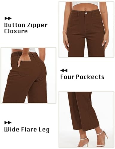 DAOAO Brown Pants Women Wide Leg Jeans Woman Cropped Teacher Pants High Waisted Stretchy Trendy XXL - Thumbnail 5