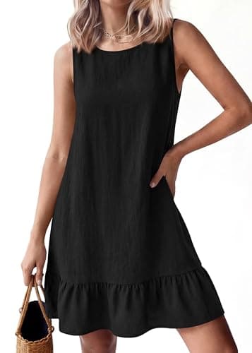 KIRUNDO Women's Casual Summer Dresses 2026 Spring Sleeveless Shift Tank Mini Dress Flowy Ruffle Hem Beach Vacation Sundress(Black, Small) - Thumbnail 5