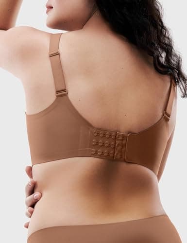 Lehoba Seamless Bras for Women, Wireless Supportive Bra Comfortable No Underwire Full Coverage Push Up Bra Chocolate - Thumbnail 4