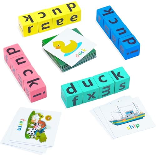 Humerry Word Spelling Game, Matching Letter Game for Kids, Fast-paced Word Race Cube Game, 40pcs Flash Cards Alphabet Blocks, Preschool Learning Educational Toys for Gift for Kids Ages 3-8 - Image 1