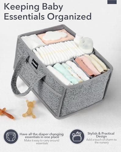 URMYWO Diaper Caddy Organizer - Portable Baby Diaper Caddy with Handle, Large Nursery Organizer Storage Basket for Newborn Essentials, Baby Registry Must Have Shower Gift for Home and Car Travel - Thumbnail 2