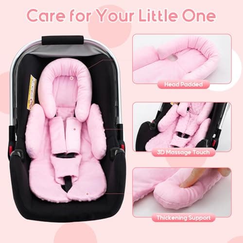 Infant Car Seat Insert with 3 Shoulder & Crocth Covers, Thickened Carseat Head and Body Support for Infant, Reversible Baby Car Seat Cushion for Boys Girls, Soft Mink Dot Newborn Insert for Preemie - Thumbnail 5