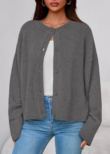 KIRUNDO Cardigan Sweaters for Women Fall Trendy Long Sleeve Chunky Knit Button Up Oversized Winter Jacket Casual Outwear(Grey, Medium) - Thumbnail 3