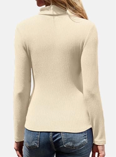 GKBK Women's Turtleneck Sweaters Long Sleeve Ribbed Basic Tees Shirts Lightweight Thermal Underwear Warm Layering Tops Fall Outfits 2025 Trendy Apricot - Thumbnail 4