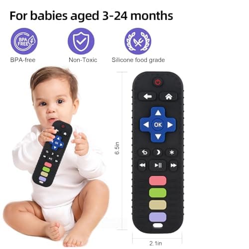 Chuya Baby Teether Toy Chew Toys for Babies 3-24 Months TV Remote Control Shape Teething Relief for Infants (Black) - Thumbnail 2