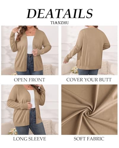 TIANZHU Plus Size Cardigan for Women Plus Size Open Front Long Sleeve V Neck Button Comfy Lightweight Cardigan Sweater Casual Coat Wine Red 2X-Large - Thumbnail 5
