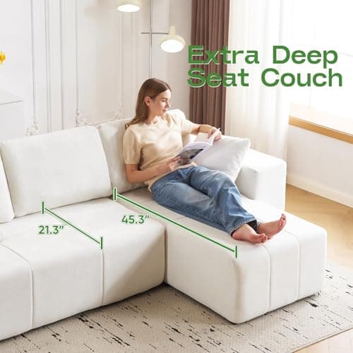 Cloud Modular Sectional Sofa, Chenille Upholstered L-Shape Boneless Couch with Right Facing Chaise, Sturdy Frame & Soft Deep Seat Cushions, Sectional Couch for Living Room, No Assembly, Beige - Thumbnail 4