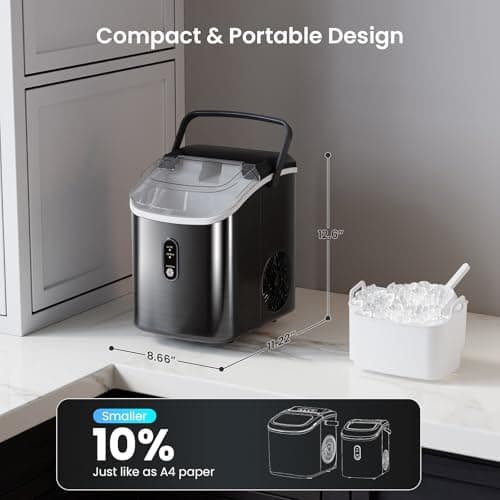 Antarctic Star Countertop Nugget Ice Maker, 34 Lbs/24H, Stainless Steel Pebble Ice Machine, One-Click, Self-Cleaning, Compact Ice Maker with Basket & Scoop, for Kitchen Office Bar, Steel Black - Thumbnail 2