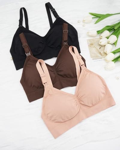 Stelle Nursing Bras Maternity Bra for Breastfeeding Pregnancy Wireless Bralette with Pads, Extenders (Black+Almond+Cocoa,XL) - Thumbnail 6