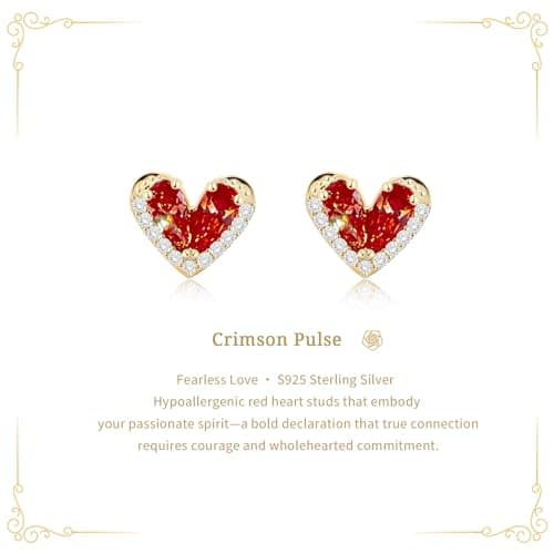 Helirose Heart Stud Earrings for Women, S925 Sterling Silver Posts 14K Gold Plated, Hypoallergenic Jewelry, Gift Box & Message Card, Perfect Valentine's Day Gift for Her (Red-Gold) - Thumbnail 4
