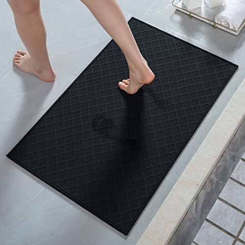 AMOAMI Ultra Thin Bathroom Rugs, Rubber Backed Bath Mats for Bathroom Non Slip, Absorbent Bathroom Mat for Floor, Shower, Sink (17"x28", Black) - Image 1
