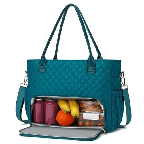 2-in-1 Lunch & Laptop Tote Bag｜15.6" Work Bags for Women｜Water-Resistant Polyester Casual｜Insulated Leakproof Lunch Compartment｜Teacher Nurse Bag｜Laptop Briefcase for Office Travel｜Dark Green