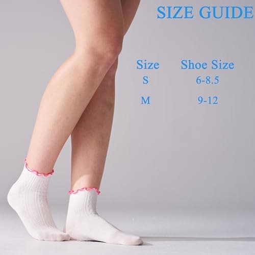 Mosithings 6 Pairs Ruffle Socks For Women Casual Ankle Socks Retro Soft，Color Mix,S - Thumbnail 3