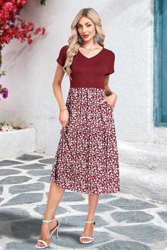 WNEEDU Casual Dresses for Women Sundress Hawaiian Womens Summer Dresses 2026 Vestidos Casuales para Mujer Boho Dress Cruise Outfits with Pocket Graduation Vacation Midi Dress,RD S Floral,XL - Thumbnail 2