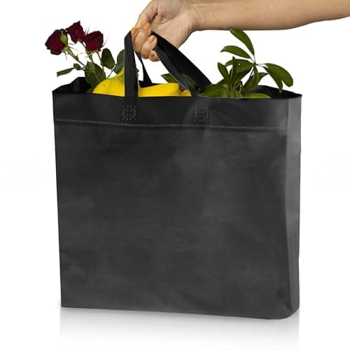 Simply Cool 50 Pack Black Reusable Eco-Friendly Grocery Shopping Bags 12.6"x6.3"x11.8" Durable, Recyclable Shopping Bags Washable, Foldable, Portable Tote Bags Bulk - Thumbnail 2
