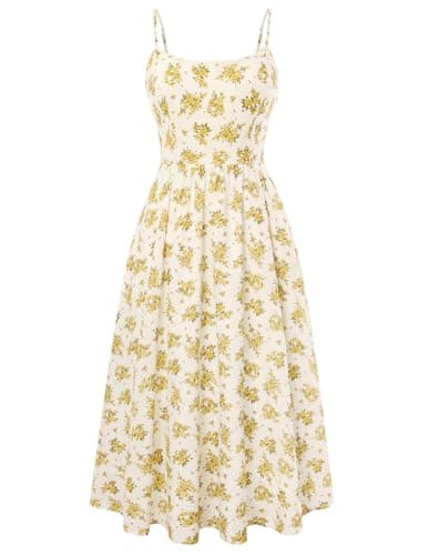 Belle Poque Yellow Floral Dress for Women 2026 Summer Sleeveless Midi Sun Dresses A-line Beach Elegant Sundress X-Large - Image 1