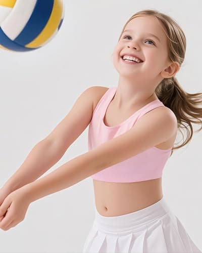 iMuchic Girls Racerback Sports Bra, Built -Up Stretch Crop Undershirt Seamless Training Bra in Everyday Colors for Teens (US, Alpha, Medium, Pink) - Thumbnail 6