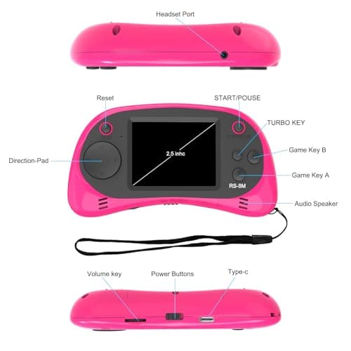 EASEGMER 16 Bit Kids Handheld Games Built-in 220 HD Video Games, 2.5 Inch Portable Game Player with Headphones - Best Travel Electronic Toys for Kids Age 3-10 Years Old Children (Pink) - Thumbnail 5