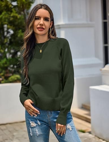 Totatuit Womens 2025 Trendy Cropped Sweater with Split Hem Casual Mock Neck Ribbed Knit Pullover Jumper Tops Holiday Travel Clothes Olive Green Large - Thumbnail 4