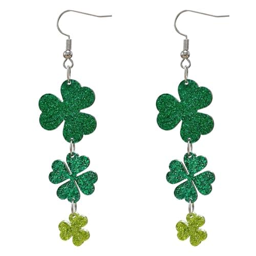 St Patricks Day Shirt Women - Green Shamrock Earrings for Women - St Patricks Day Accessories Outfit | Clover Horseshoe Drop Earrings for Irish Festival Gift - Image 1