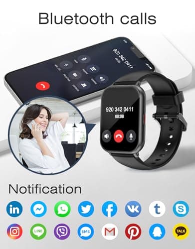 Smart Watches for Women Men (Answer/Make Calls, 3 Bands), 1.85" Fitness Tracker Watch for iPhone/Android Phones with Heart Rate Monitor Sleep/Steps Tracker 100+ Sports Pedometer Waterproof (Black) - Thumbnail 3
