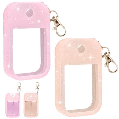 Palksky Hand Sanitizer Spray Case for Touchland,Protective Case with Keychain for Power Mist and Glow Mist1 fl oz(Glitter Sequin Pink and Blush Beige),Travel Size