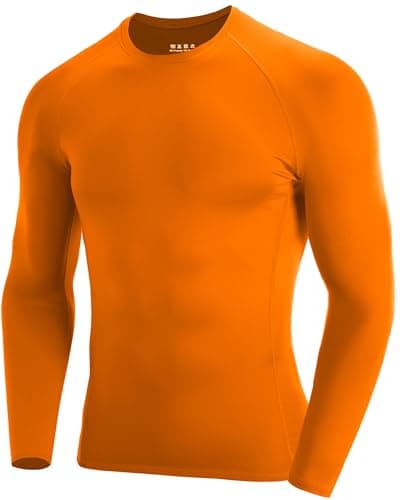 RIKUAOU Men's Long Sleeve Compression Shirt, Quick Dry Athletic Base Layer Top, Skins Fit Football Running Workout Undershirt Orange - Image 1