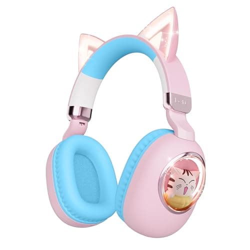 sunvito Kids Headphones Bluetooth 5.4 - Cat Ear LED Light Up Noise Cancelling Wireless Headphones with Mic, 85dB Volume Limited, Wired & Wireless Mode for Travel/School/iPad - Image 1