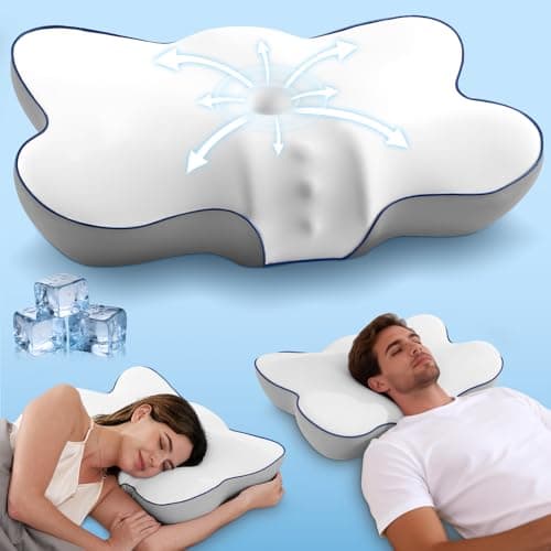 Cervical Neck Pillow for Pain Relief, Ergonomic Side Sleeper Pillow for Neck Support, Cooling Memory Foam Pillows Contour Orthopedic Bed Pillow for Back Stomach Sleepers (White) - Image 1