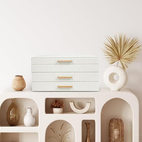 Dajasan Jewelry Boxes for Women, Jewelry Box Organizer with 2 Drawers, 3-Tier Large Jewelry Holder Organizer Box for Necklace Ring Earring Bracelet, Gift Idea, Modern Style (White) - Thumbnail 5