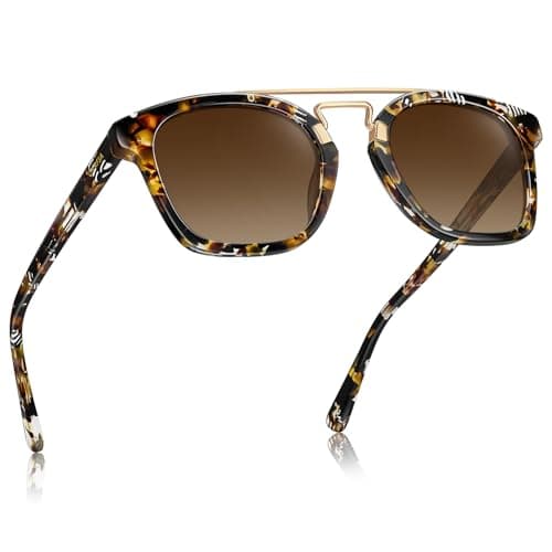 CARFIA Retro Polarized Sunglasses Womens UV400 Protection, Unique Double Metal Bridge, Premium Square Acetate Shades - Image 1