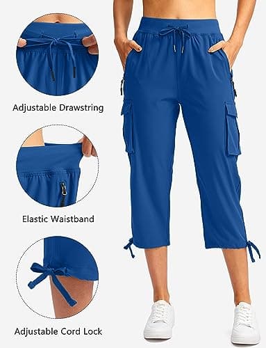 Soothfeel Women's Cargo Capris Pants with 6 Pockets Lightweight Quick Dry Travel Hiking Summer Pants for Women Casual (Royal Blue, XXL) - Thumbnail 3