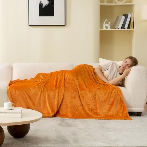 Hansleep Fleece Orange Throw XL Blanket, Super Soft Flannel Fuzzy Plush Cozy Blanket for All Seasons, Orange, Throw XL 50x70 Inches - Thumbnail 3