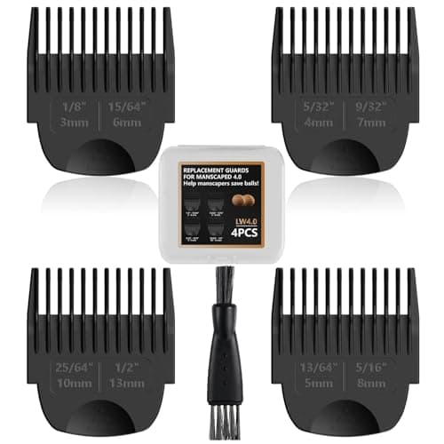 4 Pack Guards for Manscaped Lawn Mower 4.0 - Adjustable Lawnmower 4.0 Trimmer Guards with Brush and Organizer, Waterproof Guide Comb Replacement for Manscaped 4.0 Attachments, 1/8" to 1/2" - Image 1