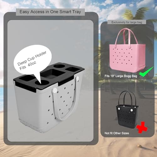 ZYTONGMAO Tote Topper Tray Accessories for Bogg Bag Large Only – Waterproof EVA Table Top Organizer Lid with Cup Holder, Snack, Phone & Drink Holders for Beach, Pool, Picnic, Travel (Black) - Thumbnail 3