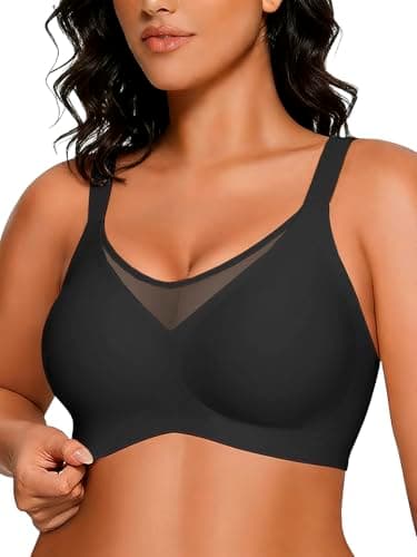COCOMARTS Jelly Bras for Women No Underwire Push Up V Mesh Seamless Comfort Tshirt Bra Supportive Lift Bralette Everyday Bra Black Medium - Image 1