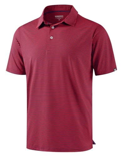 G Gradual Mens Golf Shirt Dry Fit Moisture Wicking Performance Short Sleeve Striped Polo Shirts for Men Dressy Casual (Red Navy Stripe, 3XL) - Image 1