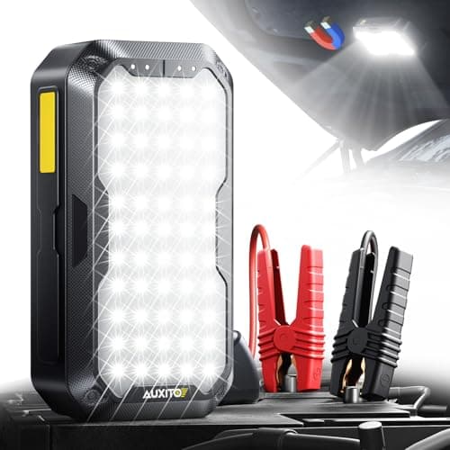 AUXITO Portable Jump Starter - 4000A Car Battery Jump Starter(8L Gas/7L Diesel) 2000LM Camping Light, 12V Jump Box with 4 Modes Working Light and 2 Hook, Portable Charger and Jump Cables