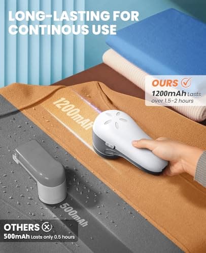 POPCHOSE Fabric Shaver, Sweater Shavers to Remove Pilling, Lint Shaver with 6-Leaf Blades, Electric Lint Remover for Clothes, Couch, Furniture, Fuzz, Lint Ball, Pillings, USB Rechargeable - Thumbnail 3