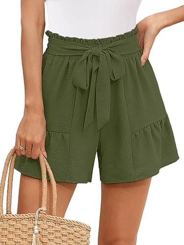 Heymoments Women's Wide Leg Shorts Lightweight Olive Small High Waisted Flowy Adjustable Tie Knot Loose Fit Summer Cute Trousers - Image 1