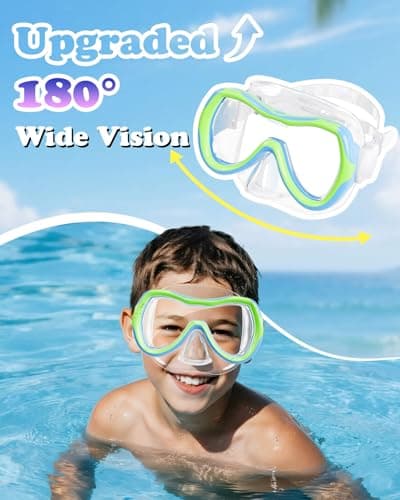 Aegend 2 Pack Kids Swim Mask Goggles for Boys Girls 3-14, Tempered Glass Lens 180° HD Wide View with Nose Cover for Pool Beach - Thumbnail 2