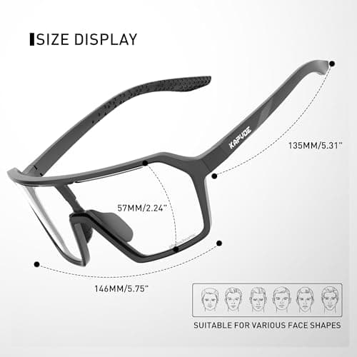 KAPVOE Photochromic Cycling Glasses Men Mountain Bike Glasses Women Clear MTB Sports Sunglasses TR90 Biking Goggles Transition Bicycle UV Protection Triathlon Running Black - Thumbnail 5
