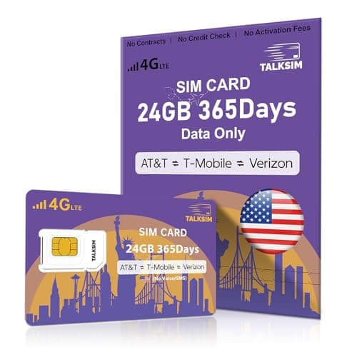 TALKSIM Data SIM Card 24GB 365Days Compatible with Verizon, AT&T and T-Mobile, 4G LTE USA Data Only SIM Card Compatible with Unlocked Security Camera/Router/Mobile WiFi Hotspot/Tablet/Trail Devices - Image 1
