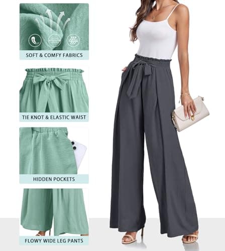 Lepunuo Womens Casual Wide Leg Pants High Waisted Straight Long Trousers Palazzo Pants A - Grey - Thumbnail 3