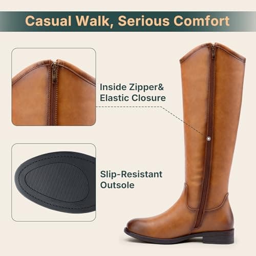 Vepose Women's Knee High Boots 956 Camel Zipper Casual Weather Tall Fashion Retro Vegan Boots for Women Size 9.5(CJY956 Camel pu 09.5) - Thumbnail 5