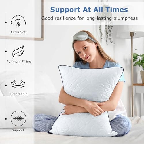 Slybear Pillows Standard Size Set of 2, Cooling Bed Pillow Hotel Quality Pillows 2 Pack for Back, Stomach or Side Sleeper, Fluffy Pillow with Down Alternative for Bed Sleeping, Machine Washable - Thumbnail 4