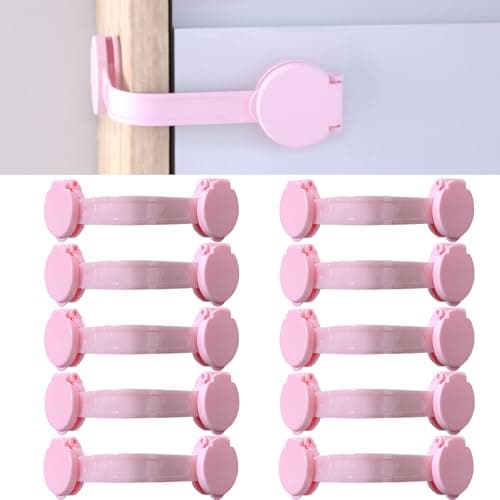 Bstsilver 10-Pack Cabinet Locks Childproof Baby Proofing for Drawer Door Fridge Kitchen Ovens Cupboard Toilet Trash Freezer, Refrigerator Latches for Toddler Cat Dog Pet, Closet Kitchen Adhesive Strap - Image 1