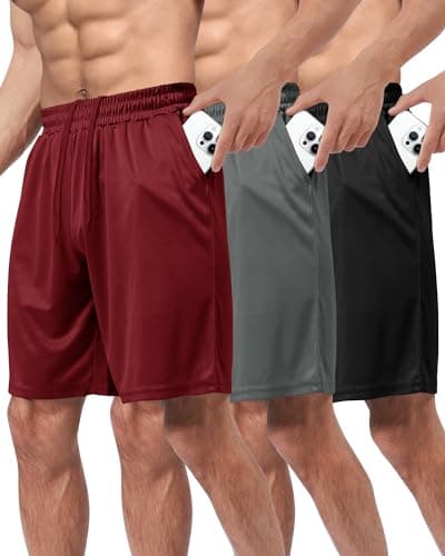 BOOJO 3 Pack Gym Basketball Mens Shorts - Quick Dry Black Workout Athletic Shorts with Pockets for Casual Running (S-6XL) - Image 1